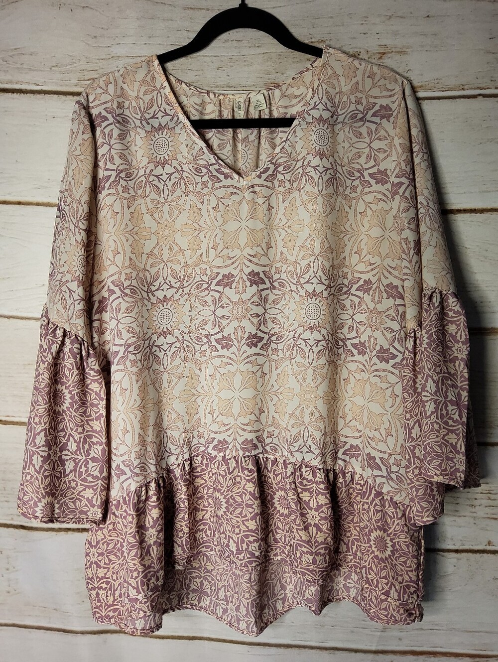 Cato Cream & Mauve Floral Peplum V-Neck Tunic
